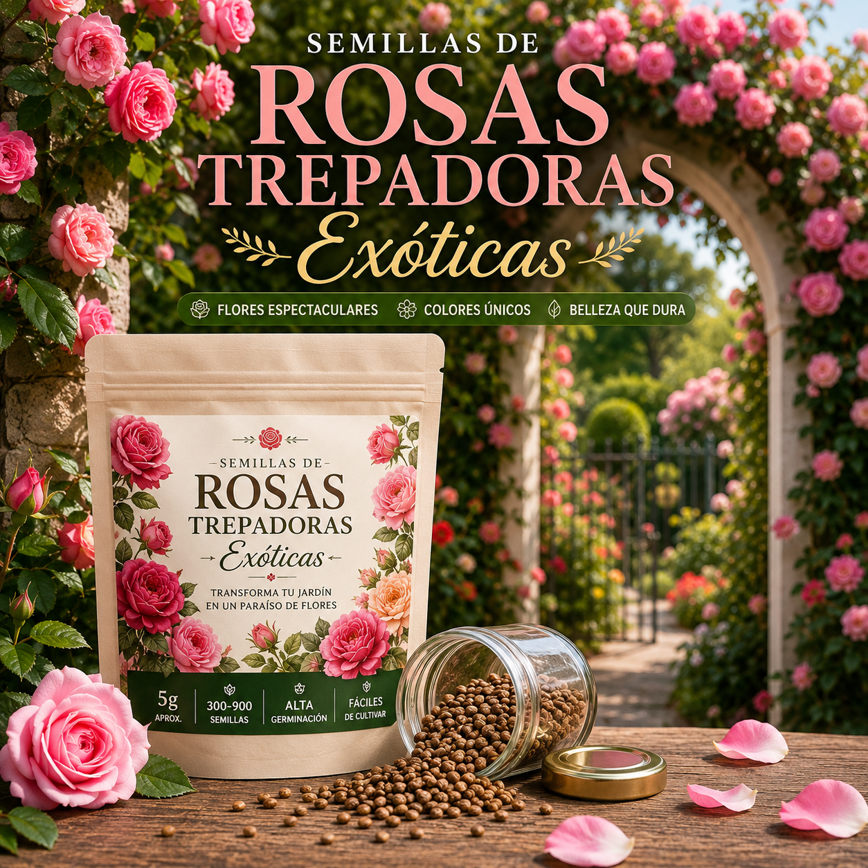 🌼 Semillas Premium de Rosas Trepadoras Exóticas Importadas de España🌱 🌹 Haz Florecer un Jardín de Ensueño