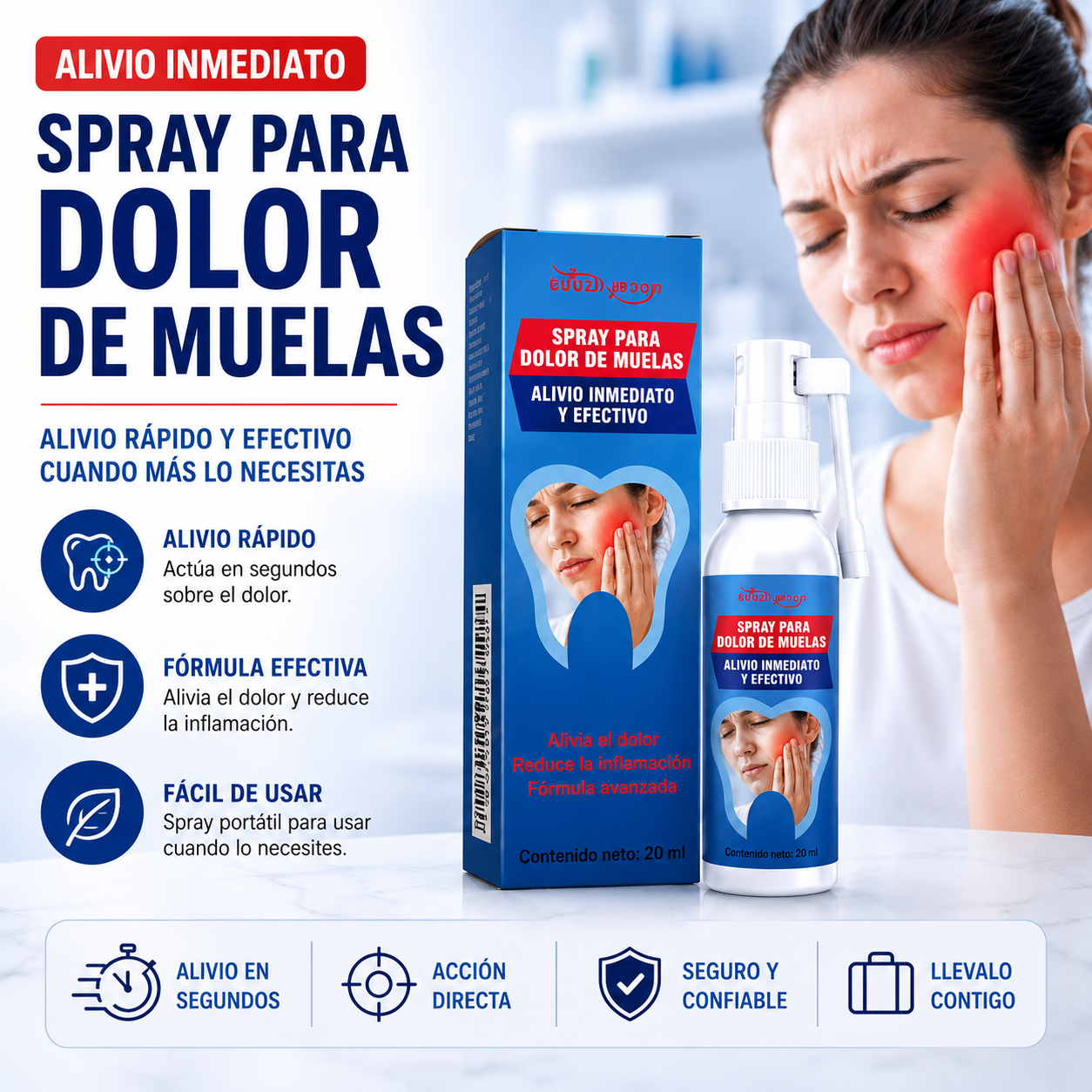 Spray Analgésico Dental — Alivio del Dolor de Muelas y Encías en Segundos